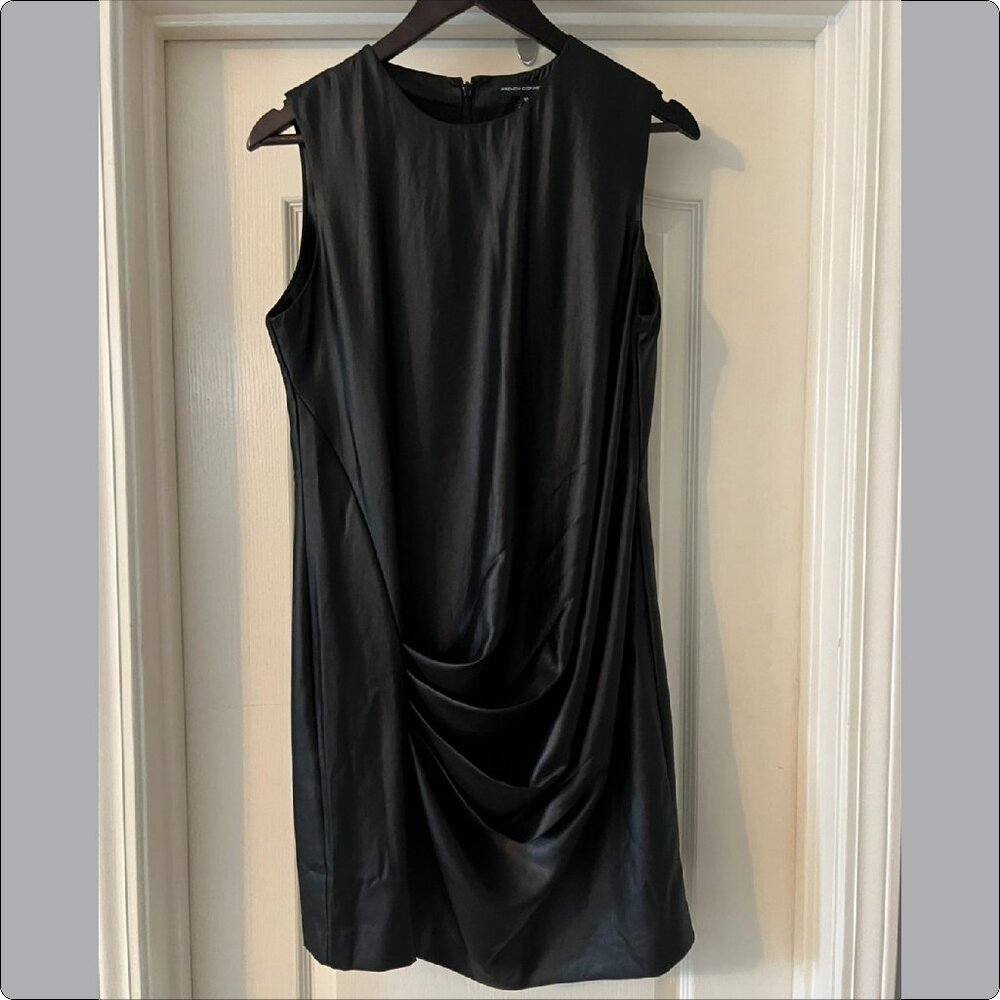 French Connection Faux Leather Black Drape Dress - size 10